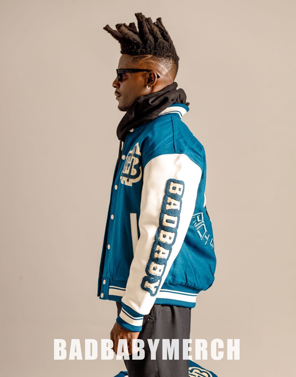 Blue premium leather varsity jacket - Image 3