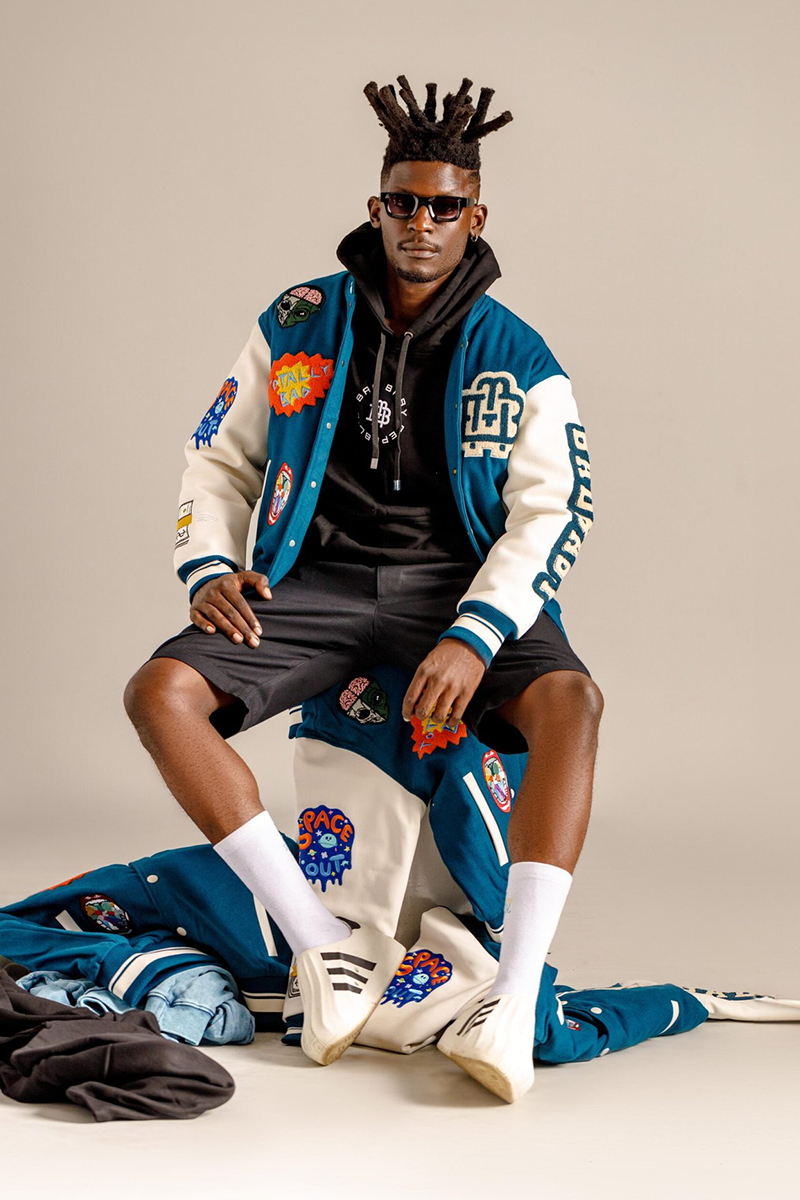 Blue premium leather varsity jacket